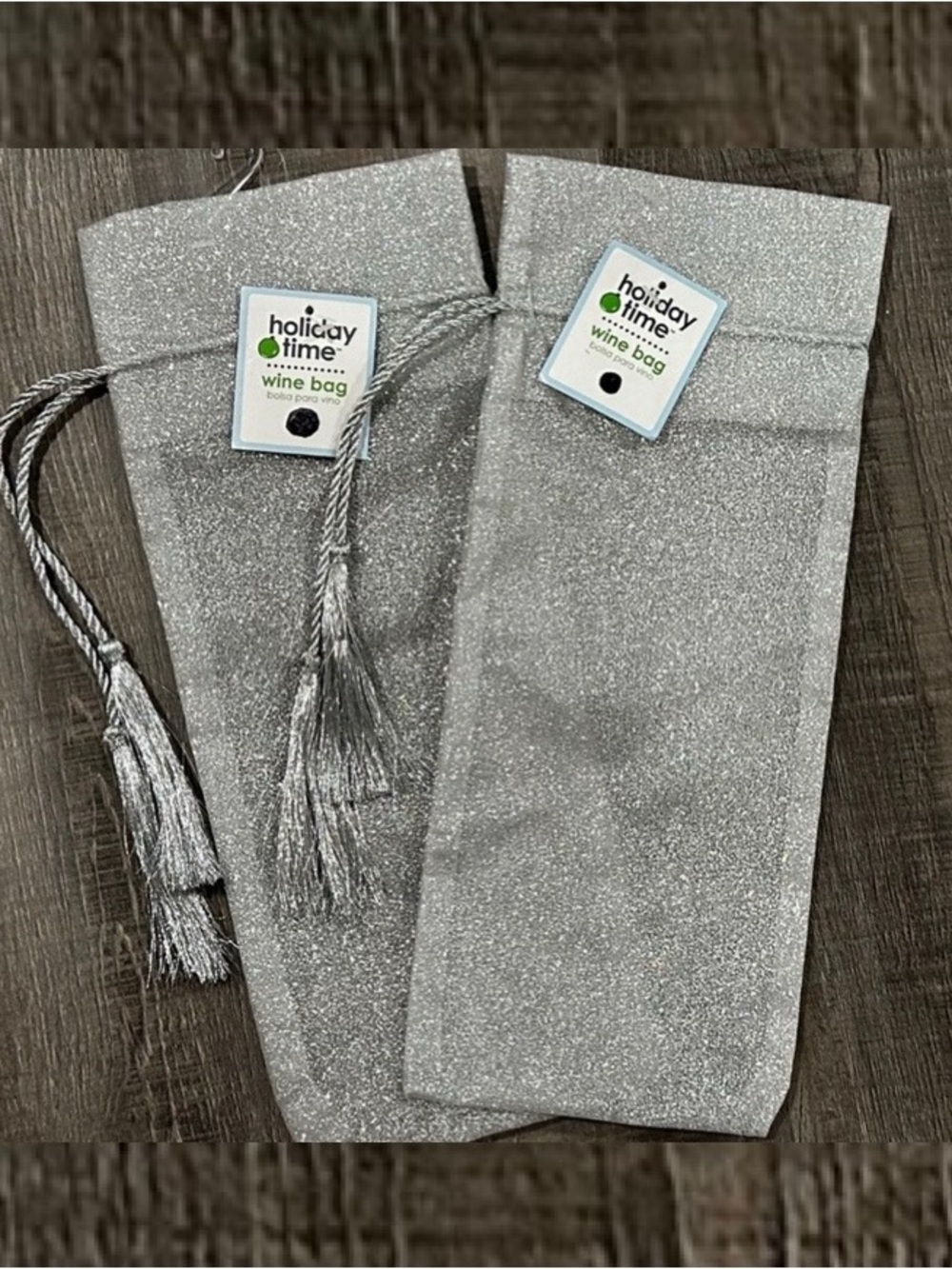 💞 New Set of 2 Silver Glittery Fabric Wine Gift Bags